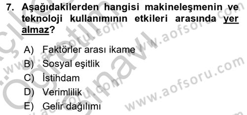 Tarım Ekonomisi ve Tarımsal Politikalar Dersi 2018 - 2019 Yılı Yaz Okulu Sınav Soruları 7. Soru