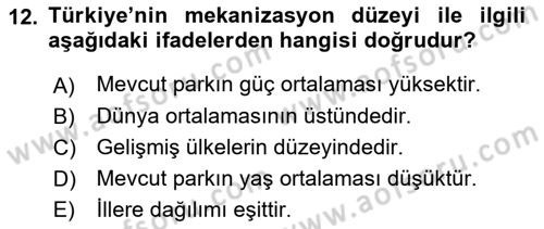 Tarım Ekonomisi ve Tarımsal Politikalar Dersi Ara Sınavı Deneme Sınav Soruları 12. Soru
