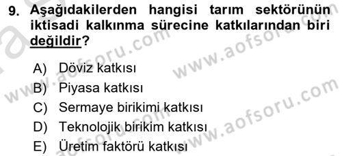 Tarım Ekonomisi ve Tarımsal Politikalar Dersi 2019 - 2020 Yılı (Vize) Ara Sınav Soruları 9. Soru
