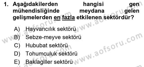 Tarım Ekonomisi ve Tarımsal Politikalar Dersi 2020 - 2021 Yılı Yaz Okulu Sınav Soruları 1. Soru