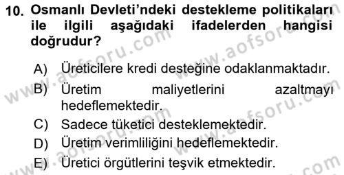 Tarım Ekonomisi ve Tarımsal Politikalar Dersi 2020 - 2021 Yılı Yaz Okulu Sınav Soruları 10. Soru