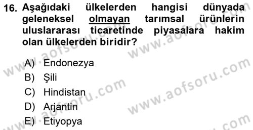Tarım Ekonomisi ve Tarımsal Politikalar Dersi 2020 - 2021 Yılı Yaz Okulu Sınav Soruları 16. Soru