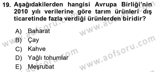 Tarım Ekonomisi ve Tarımsal Politikalar Dersi 2020 - 2021 Yılı Yaz Okulu Sınav Soruları 19. Soru
