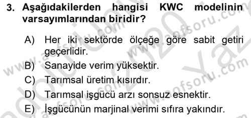 Tarım Ekonomisi ve Tarımsal Politikalar Dersi 2020 - 2021 Yılı Yaz Okulu Sınav Soruları 3. Soru