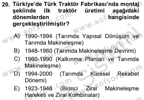 Tarım Ekonomisi ve Tarımsal Politikalar Dersi Ara Sınavı Deneme Sınav Soruları 20. Soru