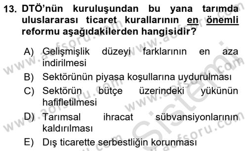 Tarım Ekonomisi ve Tarımsal Politikalar Dersi Dönem Sonu Sınavı Deneme Sınav Soruları 13. Soru