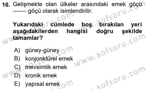 Tarım Ekonomisi ve Tarımsal Politikalar Dersi Dönem Sonu Sınavı Deneme Sınav Soruları 16. Soru
