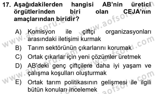 Tarım Ekonomisi ve Tarımsal Politikalar Dersi 2021 - 2022 Yılı (Final) Dönem Sonu Sınav Soruları 17. Soru