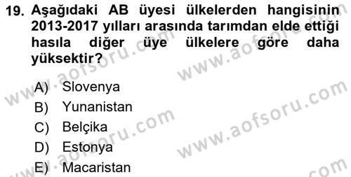 Tarım Ekonomisi ve Tarımsal Politikalar Dersi 2021 - 2022 Yılı (Final) Dönem Sonu Sınav Soruları 19. Soru