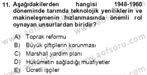 Tarım Ekonomisi ve Tarımsal Politikalar Dersi 2021 - 2022 Yılı Yaz Okulu Sınav Soruları 11. Soru