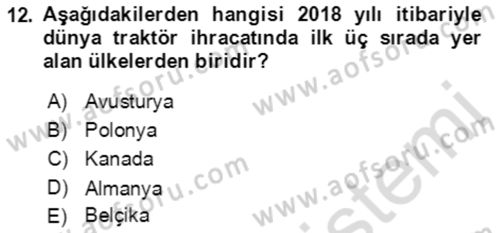 Tarım Ekonomisi ve Tarımsal Politikalar Dersi 2021 - 2022 Yılı Yaz Okulu Sınav Soruları 12. Soru