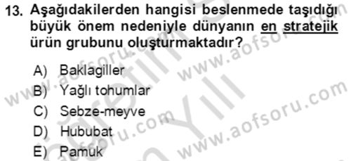Tarım Ekonomisi ve Tarımsal Politikalar Dersi 2021 - 2022 Yılı Yaz Okulu Sınav Soruları 13. Soru