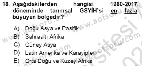 Tarım Ekonomisi ve Tarımsal Politikalar Dersi 2021 - 2022 Yılı Yaz Okulu Sınav Soruları 18. Soru