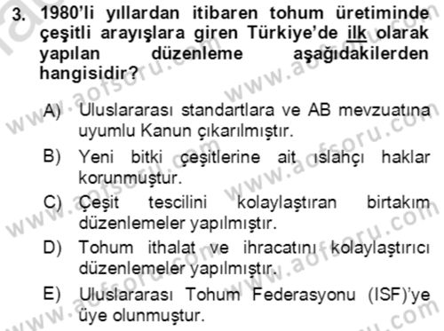 Tarım Ekonomisi ve Tarımsal Politikalar Dersi 2021 - 2022 Yılı Yaz Okulu Sınav Soruları 3. Soru