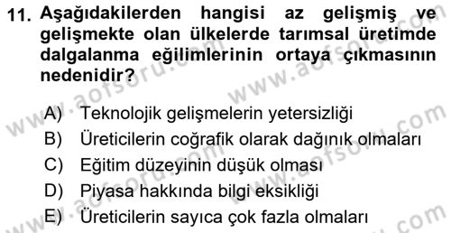 Tarım Ekonomisi ve Tarımsal Politikalar Dersi 2022 - 2023 Yılı (Vize) Ara Sınav Soruları 11. Soru