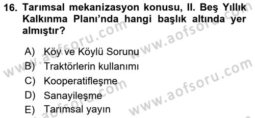 Tarım Ekonomisi ve Tarımsal Politikalar Dersi 2022 - 2023 Yılı (Vize) Ara Sınav Soruları 16. Soru