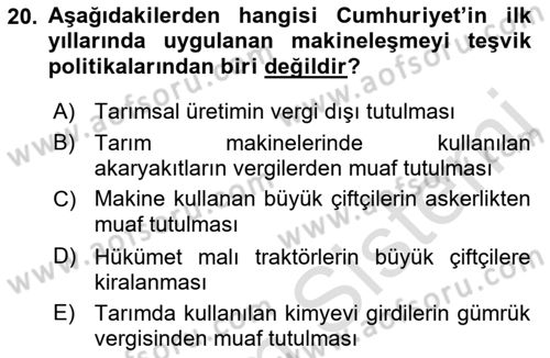 Tarım Ekonomisi ve Tarımsal Politikalar Dersi 2022 - 2023 Yılı (Vize) Ara Sınav Soruları 20. Soru