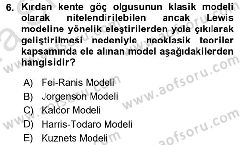 Tarım Ekonomisi ve Tarımsal Politikalar Dersi 2022 - 2023 Yılı (Vize) Ara Sınav Soruları 6. Soru