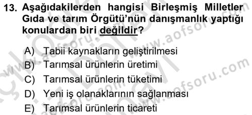 Tarım Ekonomisi ve Tarımsal Politikalar Dersi 2022 - 2023 Yılı (Final) Dönem Sonu Sınav Soruları 13. Soru