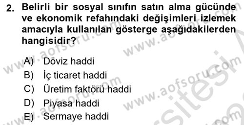 Tarım Ekonomisi ve Tarımsal Politikalar Dersi Dönem Sonu Sınavı Deneme Sınav Soruları 2. Soru