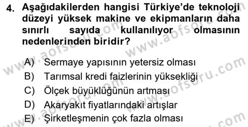 Tarım Ekonomisi ve Tarımsal Politikalar Dersi 2022 - 2023 Yılı (Final) Dönem Sonu Sınav Soruları 4. Soru