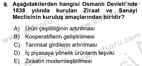 Tarım Ekonomisi ve Tarımsal Politikalar Dersi 2022 - 2023 Yılı (Final) Dönem Sonu Sınav Soruları 9. Soru