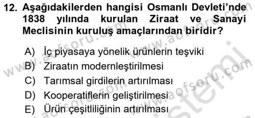 Tarım Ekonomisi ve Tarımsal Politikalar Dersi 2022 - 2023 Yılı Yaz Okulu Sınav Soruları 12. Soru