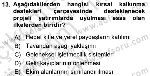 Tarım Ekonomisi ve Tarımsal Politikalar Dersi 2022 - 2023 Yılı Yaz Okulu Sınav Soruları 13. Soru