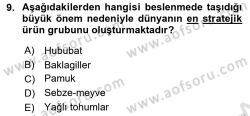 Tarım Ekonomisi ve Tarımsal Politikalar Dersi 2022 - 2023 Yılı Yaz Okulu Sınav Soruları 9. Soru