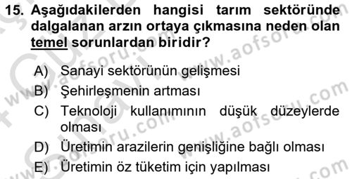 Tarım Ekonomisi ve Tarımsal Politikalar Dersi 2023 - 2024 Yılı (Vize) Ara Sınav Soruları 15. Soru