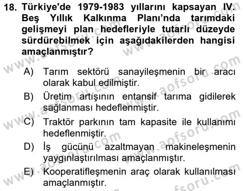 Tarım Ekonomisi ve Tarımsal Politikalar Dersi 2023 - 2024 Yılı (Vize) Ara Sınav Soruları 18. Soru