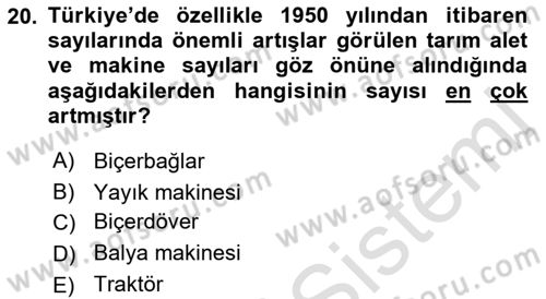 Tarım Ekonomisi ve Tarımsal Politikalar Dersi 2023 - 2024 Yılı (Vize) Ara Sınav Soruları 20. Soru