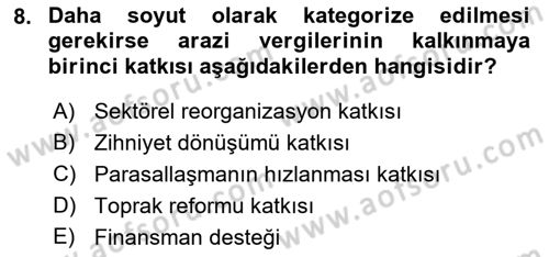 Tarım Ekonomisi ve Tarımsal Politikalar Dersi 2023 - 2024 Yılı (Vize) Ara Sınav Soruları 8. Soru