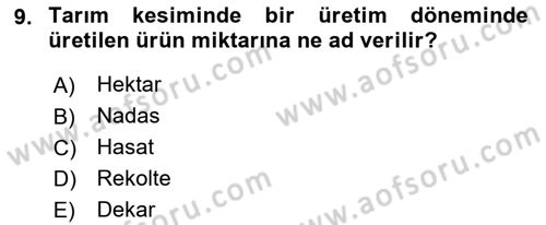Tarım Ekonomisi ve Tarımsal Politikalar Dersi 2023 - 2024 Yılı (Vize) Ara Sınav Soruları 9. Soru