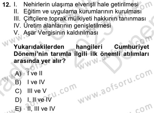 Tarım Ekonomisi ve Tarımsal Politikalar Dersi 2023 - 2024 Yılı (Final) Dönem Sonu Sınav Soruları 12. Soru