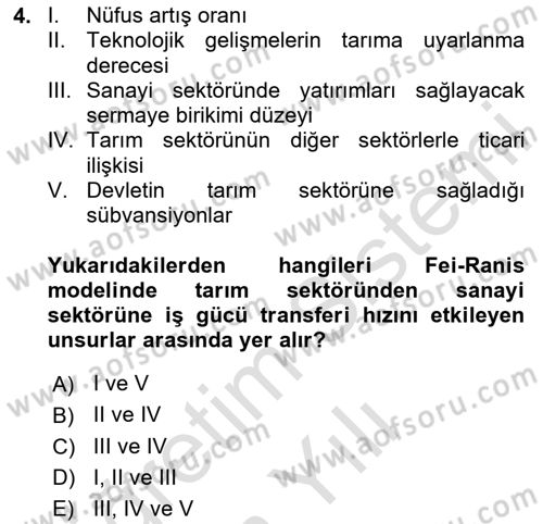 Tarım Ekonomisi ve Tarımsal Politikalar Dersi 2023 - 2024 Yılı Yaz Okulu Sınav Soruları 4. Soru