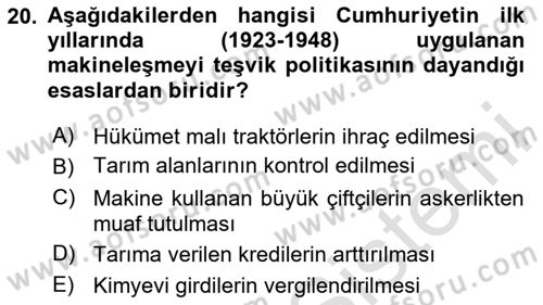 Tarım Ekonomisi ve Tarımsal Politikalar Dersi 2024 - 2025 Yılı (Vize) Ara Sınav Soruları 20. Soru