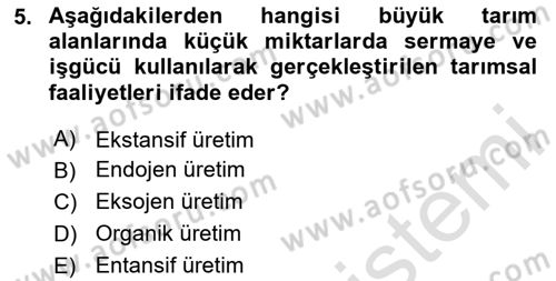 Tarım Ekonomisi ve Tarımsal Politikalar Dersi 2024 - 2025 Yılı (Vize) Ara Sınav Soruları 5. Soru