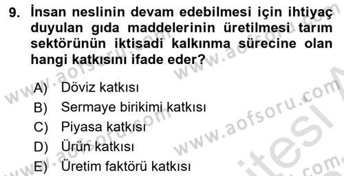 Tarım Ekonomisi ve Tarımsal Politikalar Dersi 2024 - 2025 Yılı (Vize) Ara Sınav Soruları 9. Soru