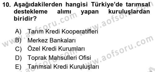 Tarım Ekonomisi ve Tarımsal Politikalar Dersi 2024 - 2025 Yılı (Final) Dönem Sonu Sınav Soruları 10. Soru