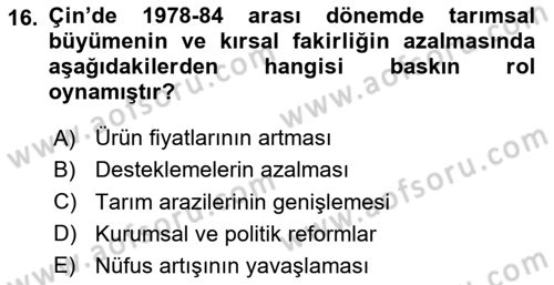 Tarım Ekonomisi ve Tarımsal Politikalar Dersi 2024 - 2025 Yılı (Final) Dönem Sonu Sınav Soruları 16. Soru