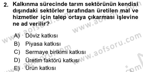 Tarım Ekonomisi ve Tarımsal Politikalar Dersi 2024 - 2025 Yılı (Final) Dönem Sonu Sınav Soruları 2. Soru