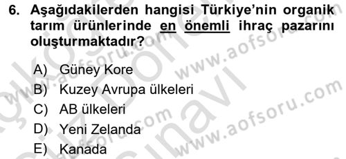 Tarım Ekonomisi ve Tarımsal Politikalar Dersi 2024 - 2025 Yılı (Final) Dönem Sonu Sınav Soruları 6. Soru