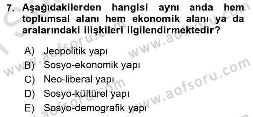 Tarım Ekonomisi ve Tarımsal Politikalar Dersi 2024 - 2025 Yılı (Final) Dönem Sonu Sınav Soruları 7. Soru