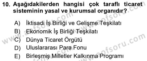 Tarım Ekonomisi ve Tarımsal Politikalar Dersi 2024 - 2025 Yılı Yaz Okulu Sınav Soruları 10. Soru
