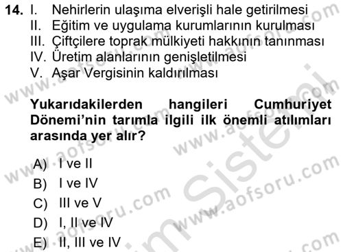 Tarım Ekonomisi ve Tarımsal Politikalar Dersi 2024 - 2025 Yılı Yaz Okulu Sınav Soruları 14. Soru