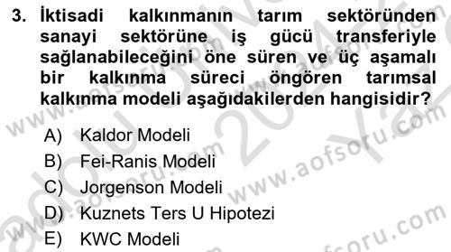 Tarım Ekonomisi ve Tarımsal Politikalar Dersi 2024 - 2025 Yılı Yaz Okulu Sınav Soruları 3. Soru