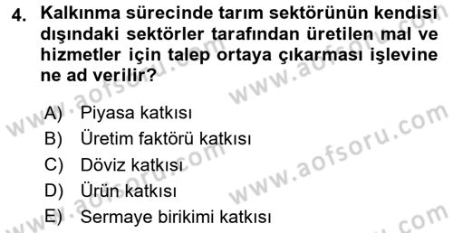 Tarım Ekonomisi ve Tarımsal Politikalar Dersi 2024 - 2025 Yılı Yaz Okulu Sınav Soruları 4. Soru