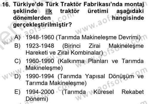 Tarım Ekonomisi ve Tarımsal Politikalar Dersi 2025 - 2026 Yılı (Vize) Ara Sınav Soruları 16. Soru