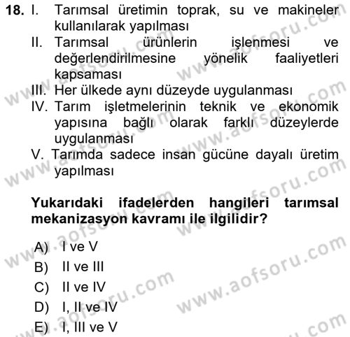 Tarım Ekonomisi ve Tarımsal Politikalar Dersi 2025 - 2026 Yılı (Vize) Ara Sınav Soruları 18. Soru